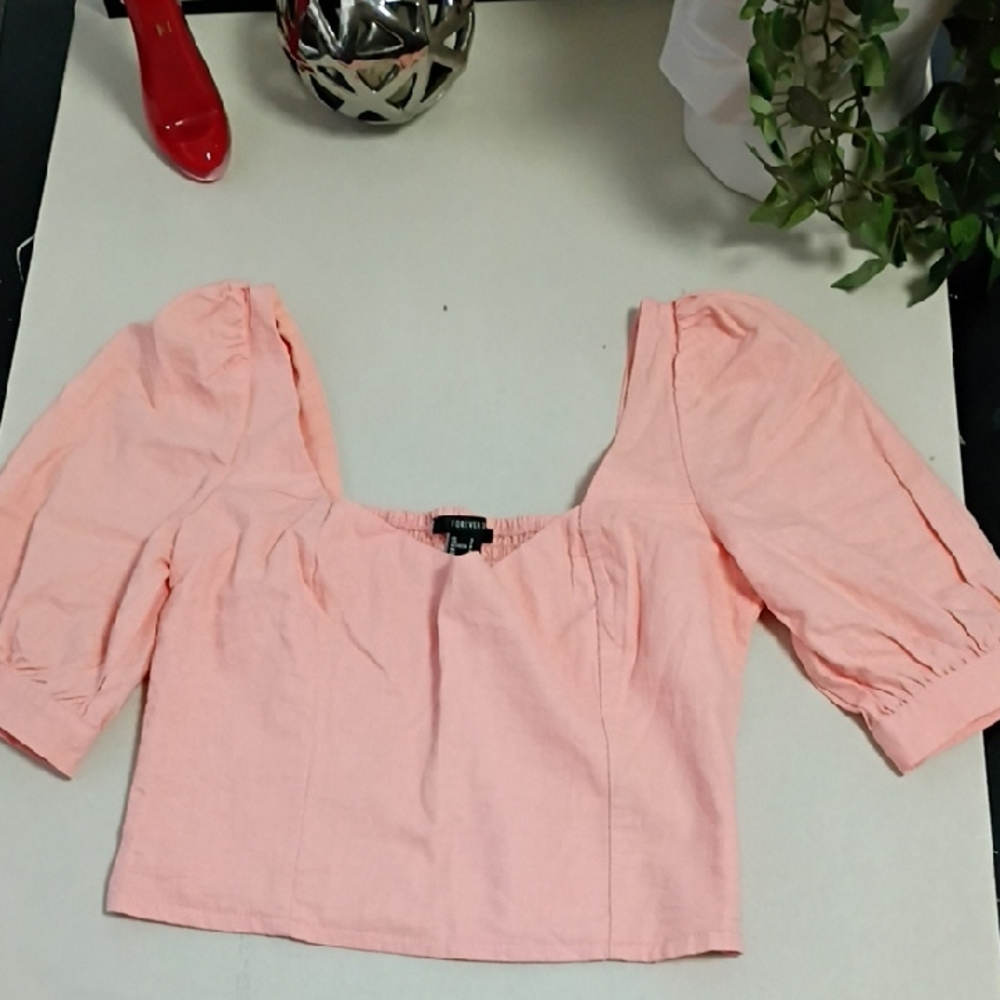Forever 21 Peach Puff Sleeve Blouse